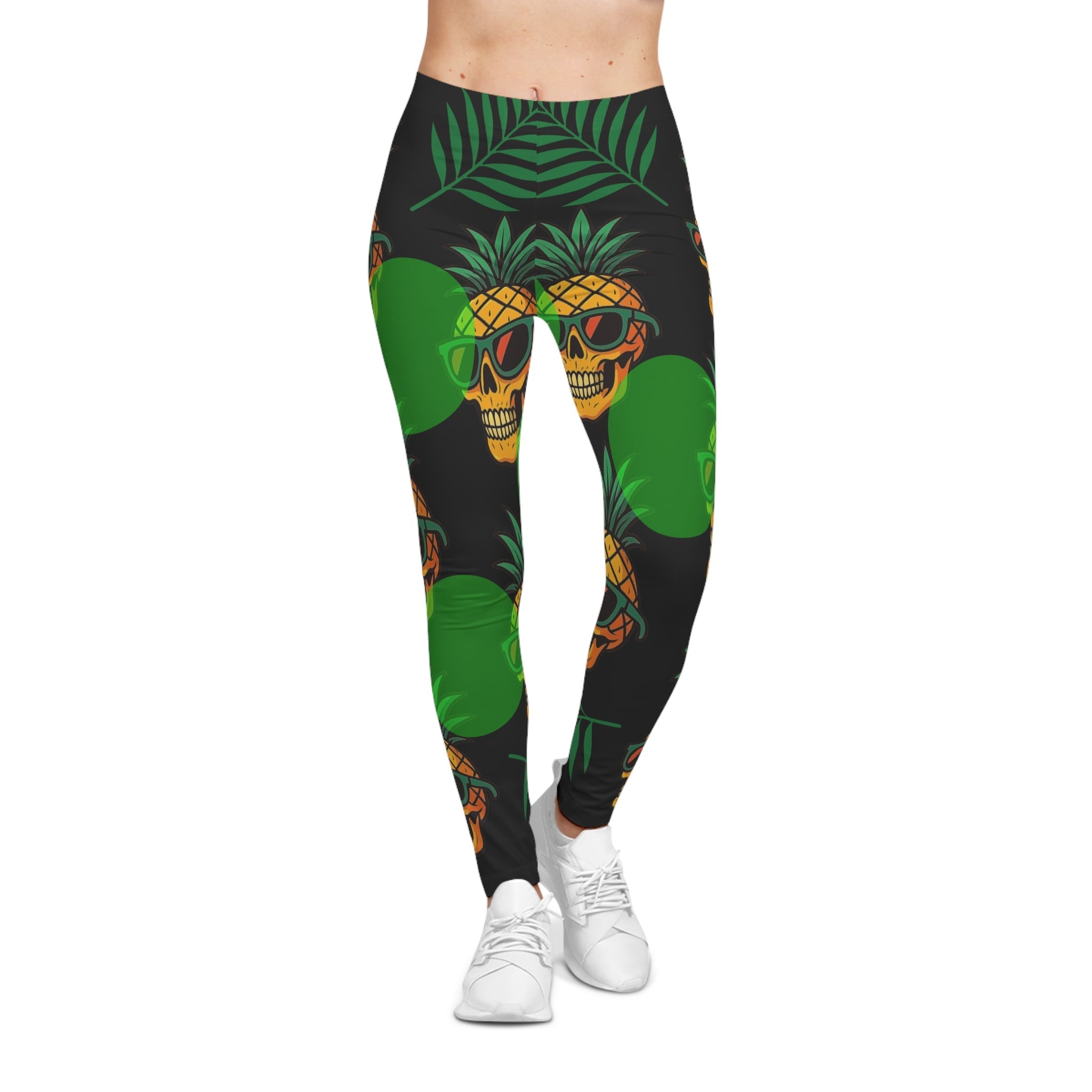 Trendy Skull Pineapple Leggings – Tropical Workout Pants for Women | Summer Festival Apparel