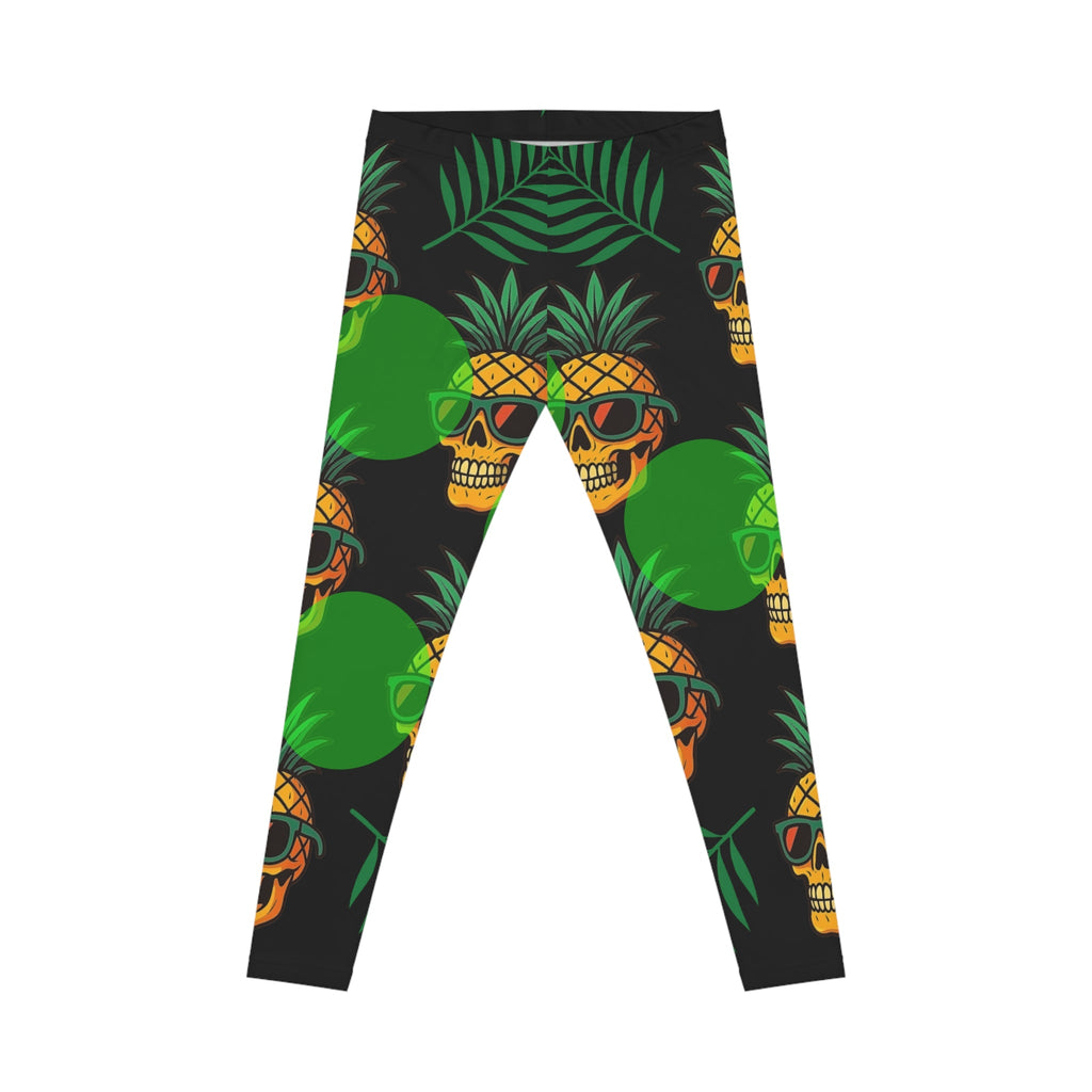 Trendy Skull Pineapple Leggings – Tropical Workout Pants for Women | Summer Festival Apparel