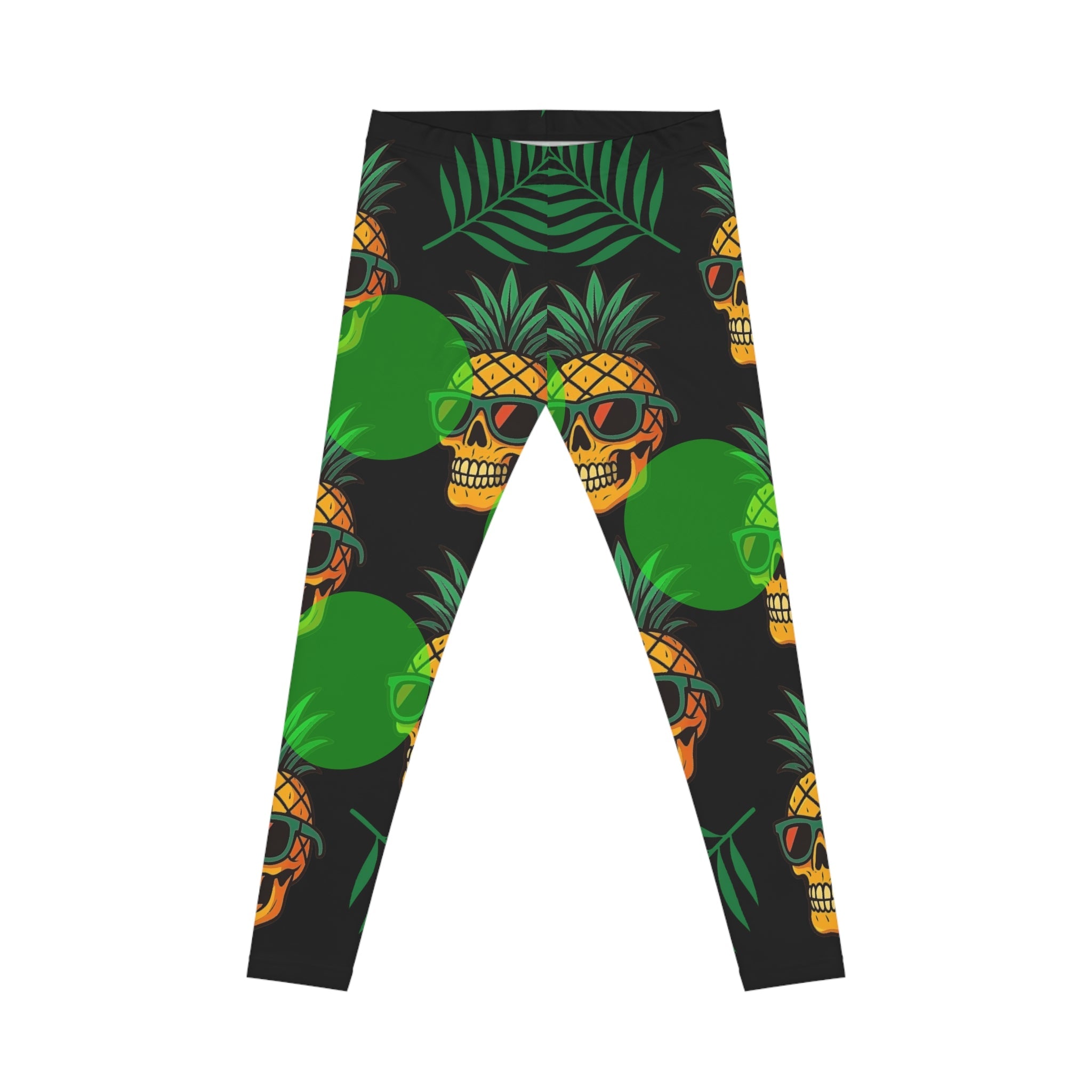 Trendy Skull Pineapple Leggings – Tropical Workout Pants for Women | Summer Festival Apparel
