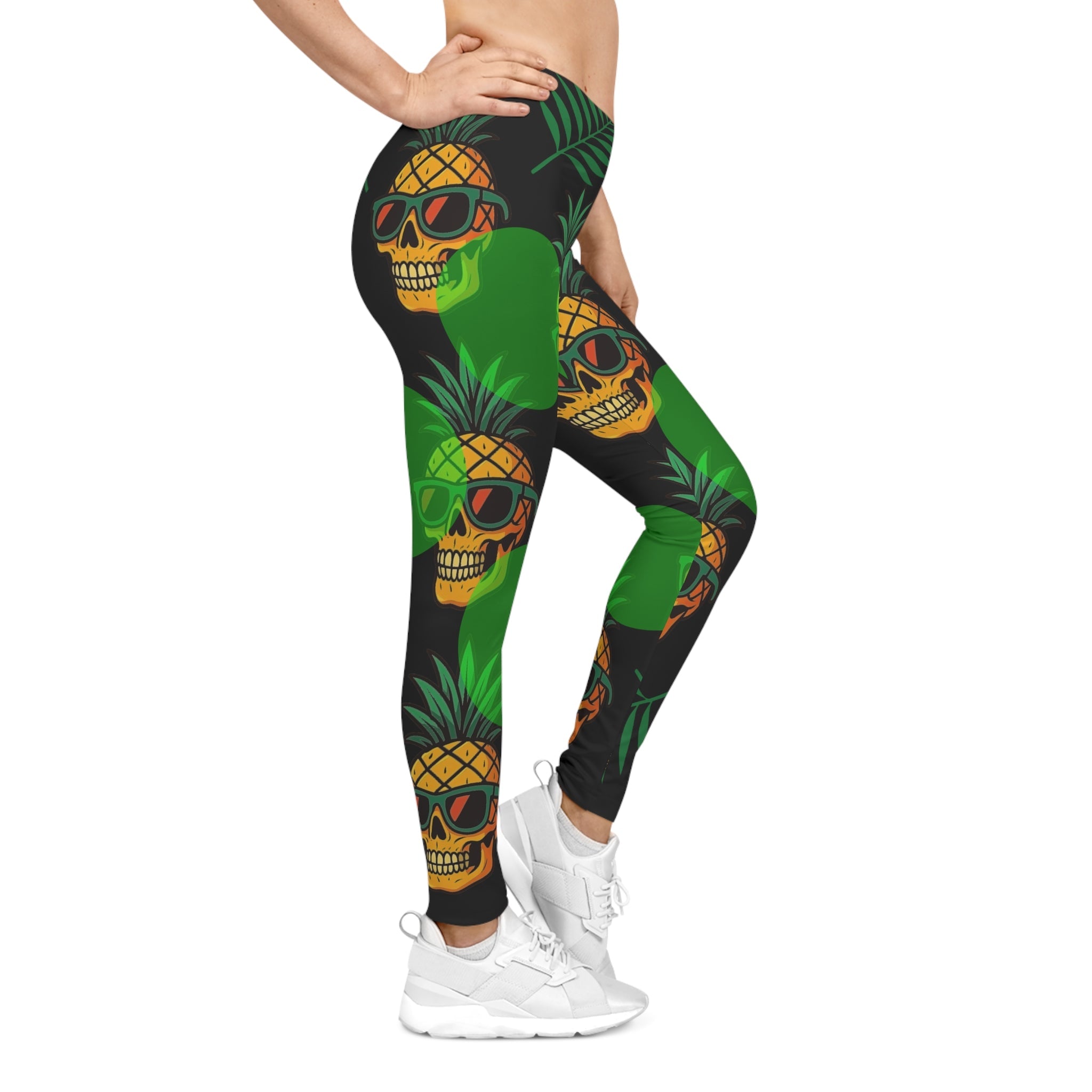 Trendy Skull Pineapple Leggings – Tropical Workout Pants for Women | Summer Festival Apparel
