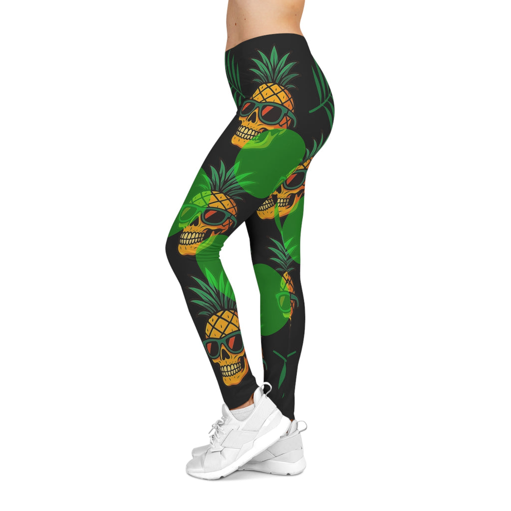 Trendy Skull Pineapple Leggings – Tropical Workout Pants for Women | Summer Festival Apparel