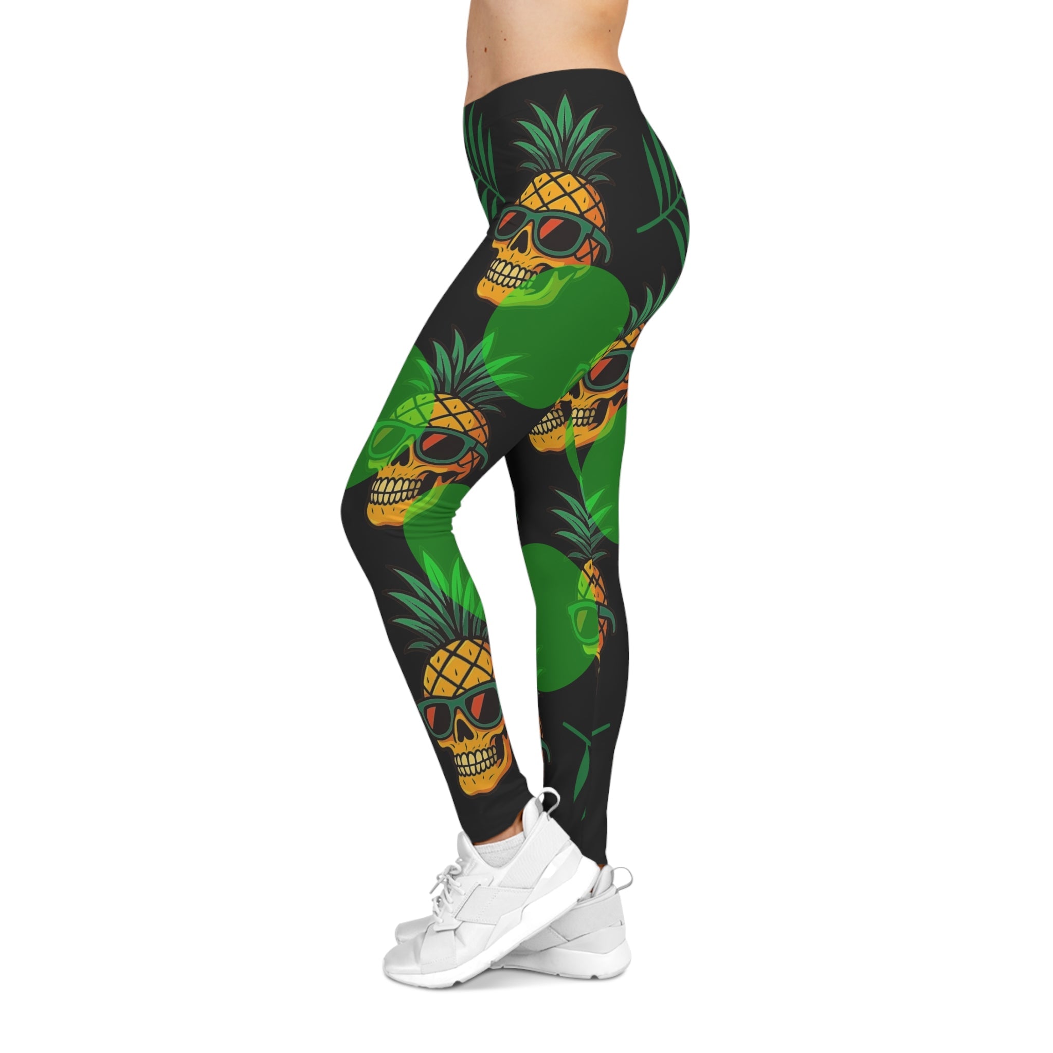 Trendy Skull Pineapple Leggings – Tropical Workout Pants for Women | Summer Festival Apparel