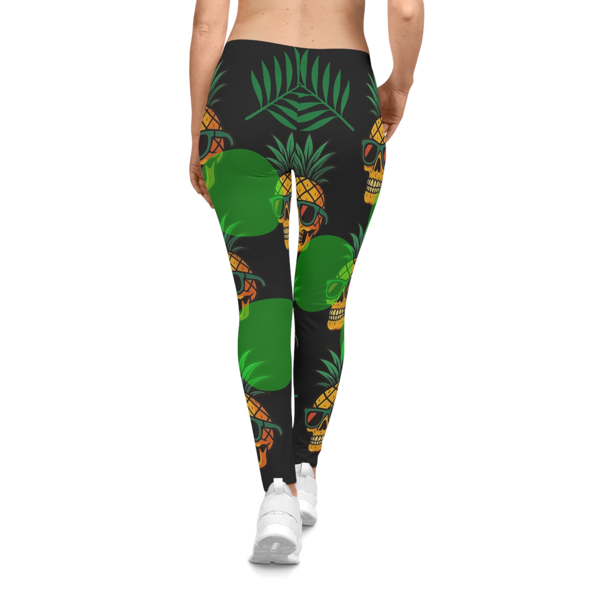 Trendy Skull Pineapple Leggings – Tropical Workout Pants for Women | Summer Festival Apparel